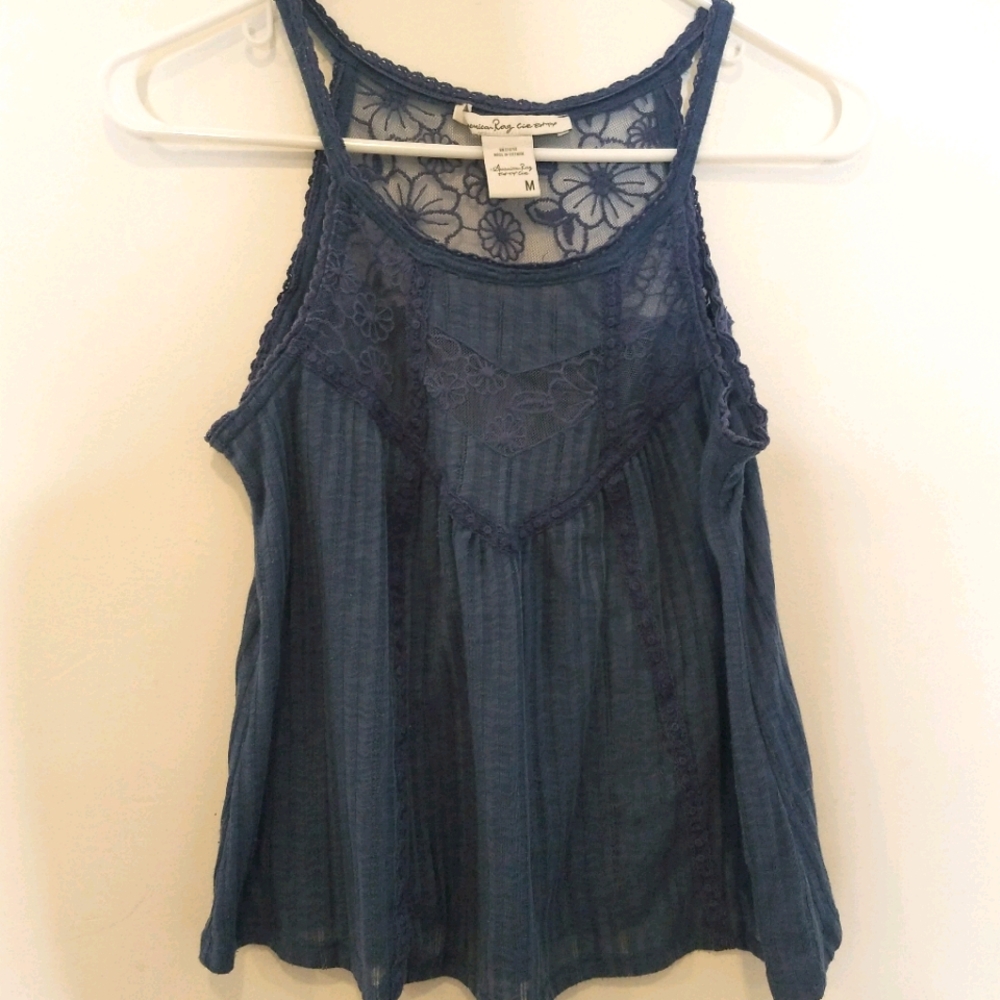 American Rag Blue Navy Lace Tank Top Thin Straps